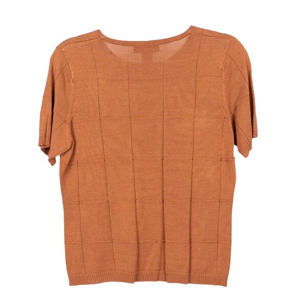 Silkland Silk Sweater L Womens NEW Short Sleeve Coffee Brown Stitching Stretch - Picture 5 of 5